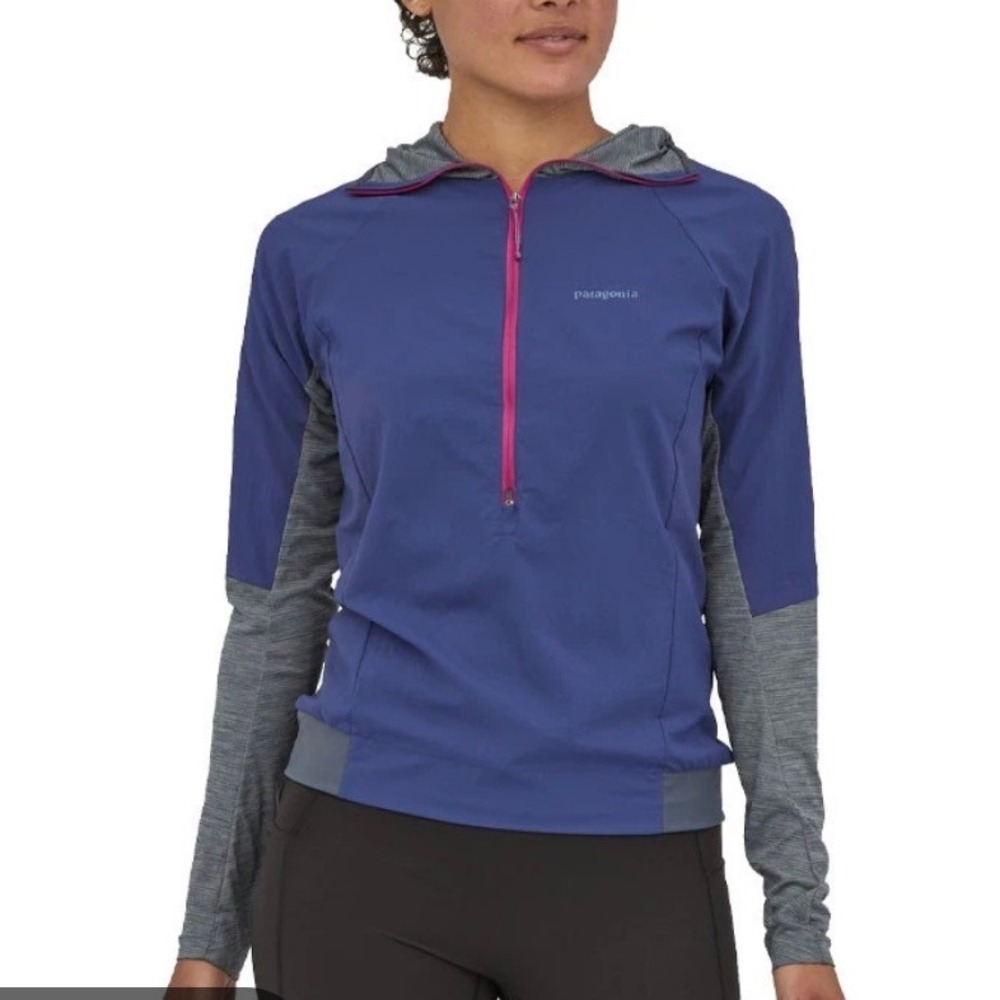 Patagonia Airshed Pro Pullover L Womens Blue Grey 1/2 Zip Hooded Outdoor